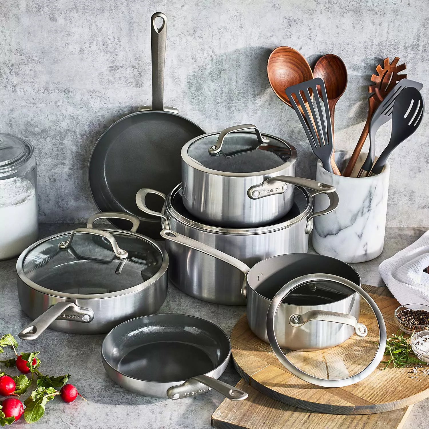 GreenPan Craft Steel 10-Piece Cookware Set with Bonus Pan Protectors