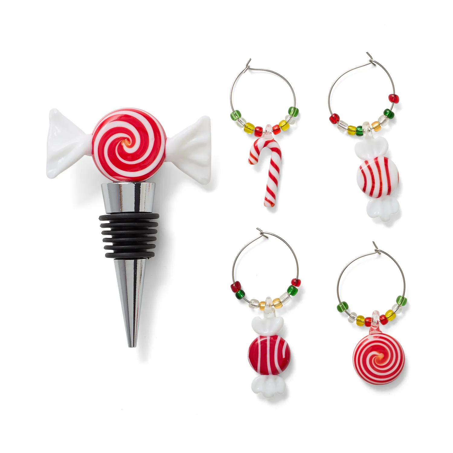Sur la table Peppermint Bottle Stopper & Wine Charms, Set of 5