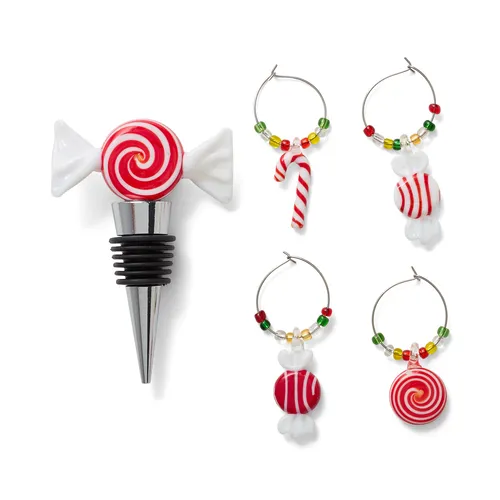 Sur la table Peppermint Bottle Stopper & Wine Charms, Set of 5
