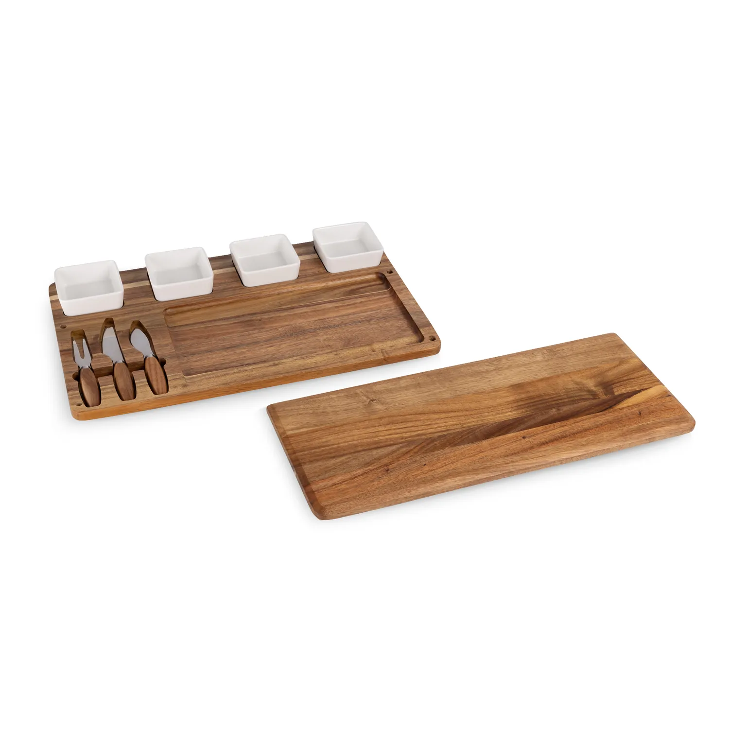 Picnic Time Acacia Picada Tapas & Cheese Board Set with Dip Bowls