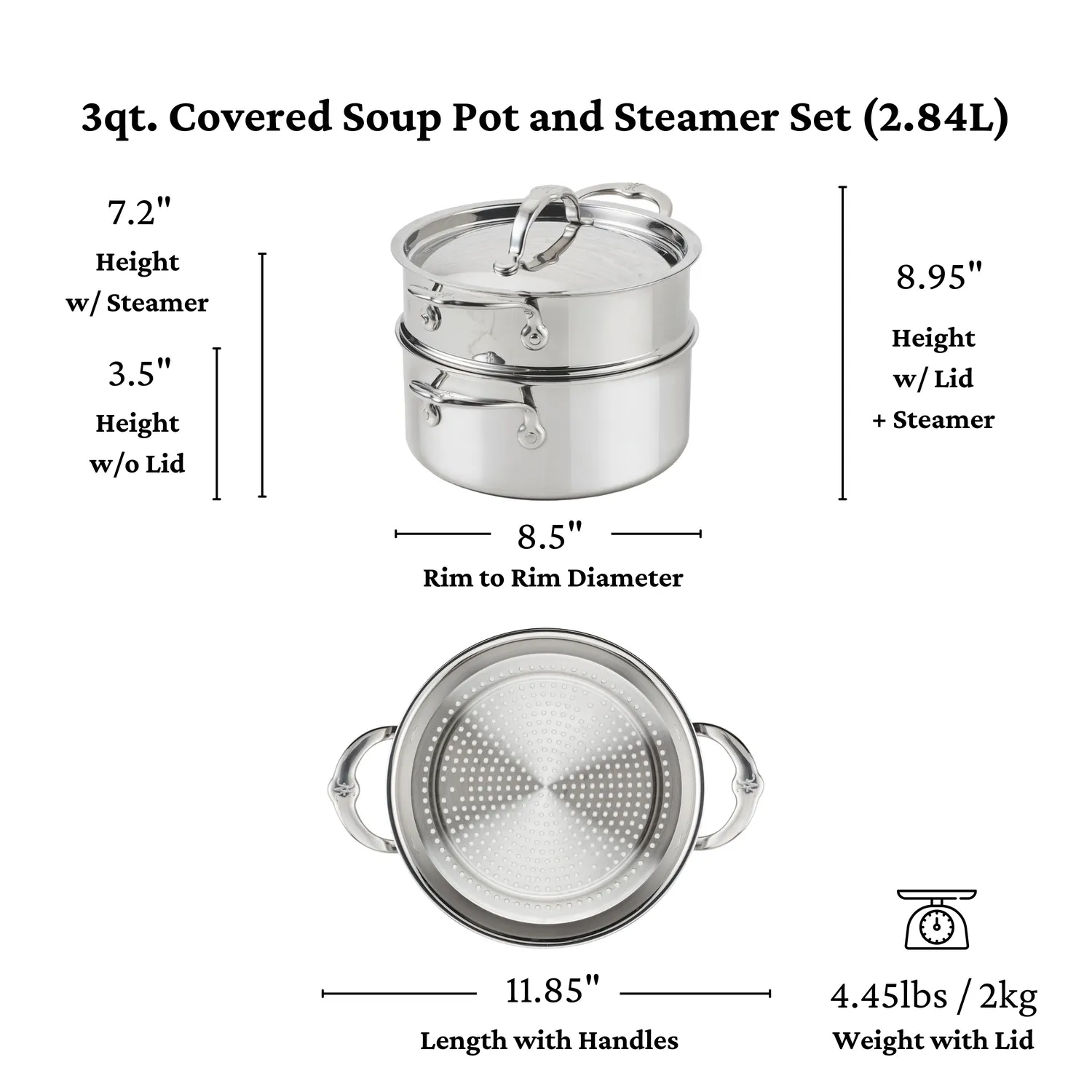 Hestan ProBond Luxe Stainless Steel Soup Pot with Steamer Insert, 3 qt.