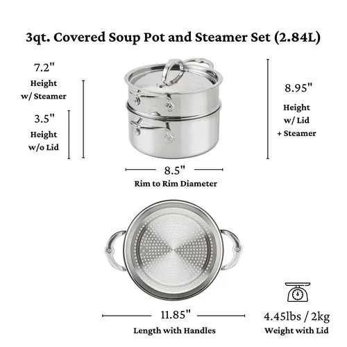 Hestan ProBond Luxe Stainless Steel Soup Pot with Steamer Insert, 3 qt.