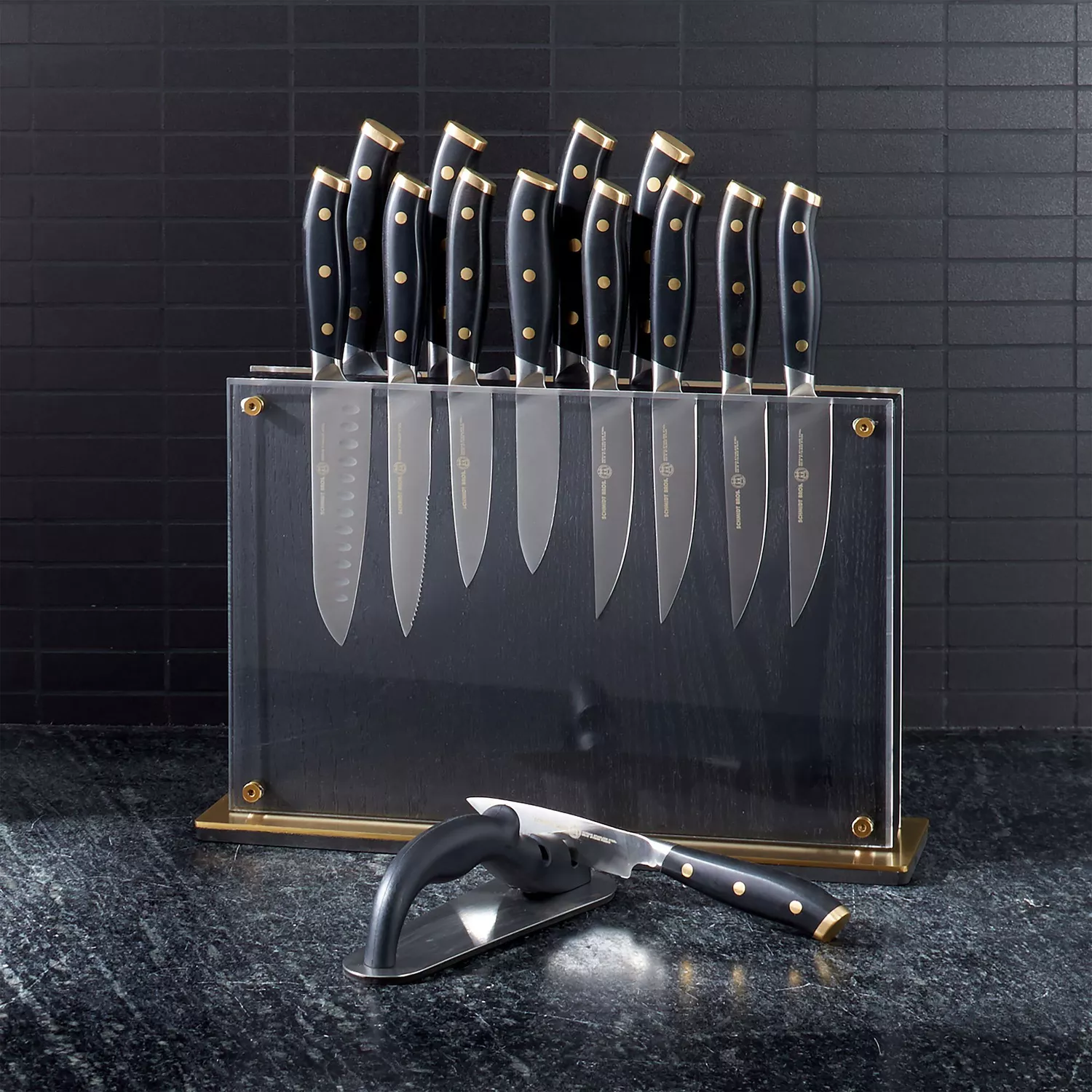 Schmidt Brothers Black & Brass 15-Piece Knife Block Set