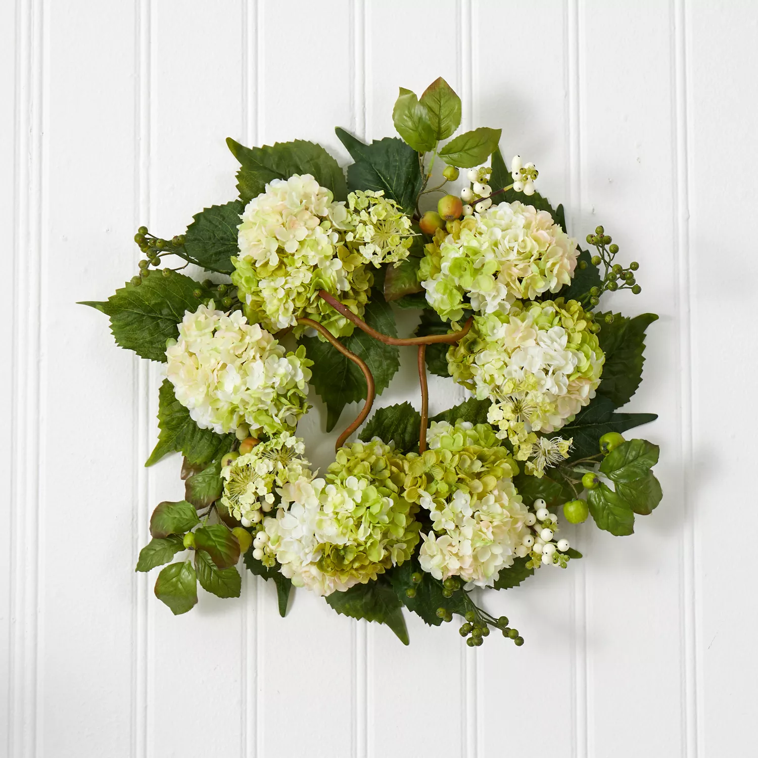 Nearly Natural Faux Hydrangea Wreath, 22"