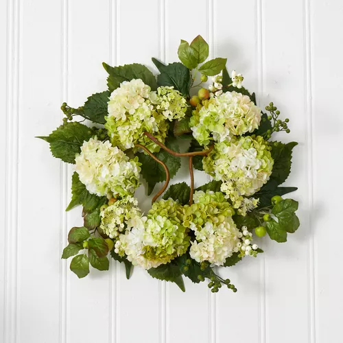 Nearly Natural Faux Hydrangea Wreath, 22"