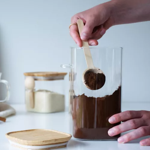 Pebbly Glass & Bamboo Jars with Scoop
