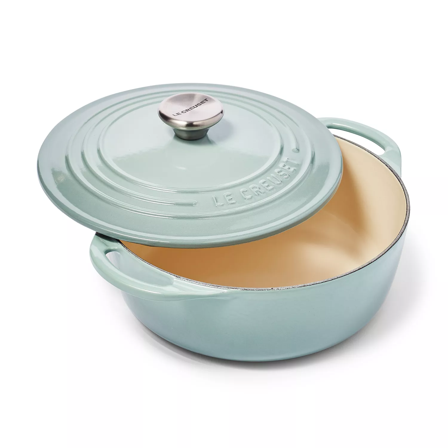 Le Creuset Enameled Cast Iron Shallow Round Dutch Oven, 2.75-Qt, Exclusive  Color: Azure Blue - Yahoo Shopping