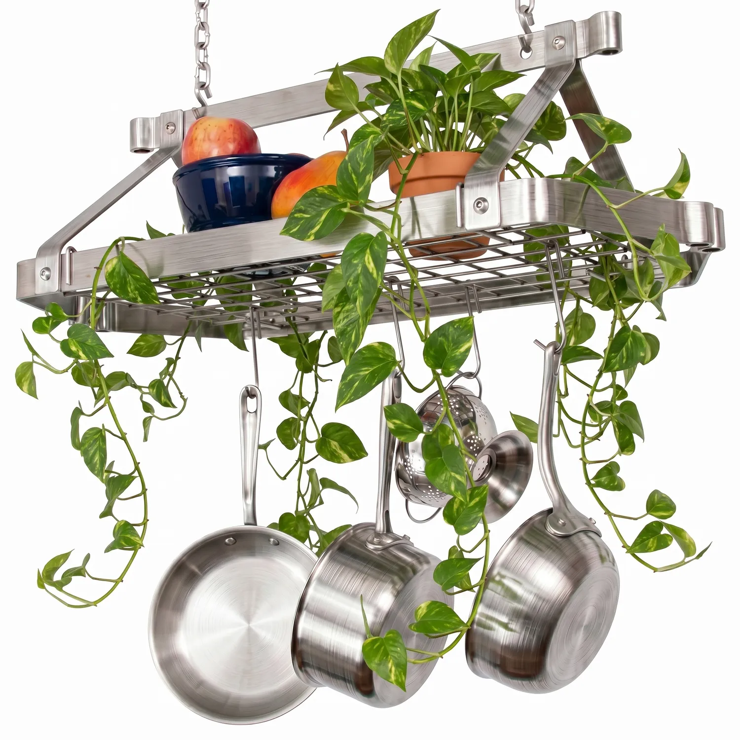 Enclume Retro Stainless Steel Rectangle Ceiling Pot Rack