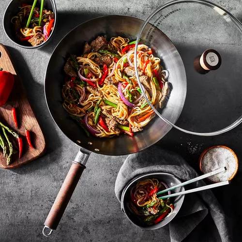 Zwilling Dragon Carbon Steel Wok with Glass Lid, 12"
