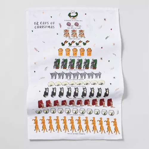 Sur La Table 12 Days of Cats Kitchen Towel
