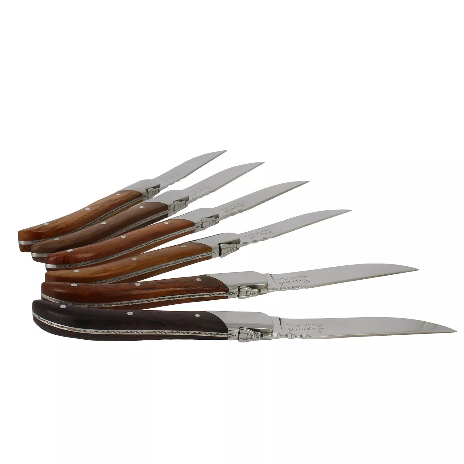 French Home Laguiole Connoisseur Assorted Wood Steak Knives, Set of 6
