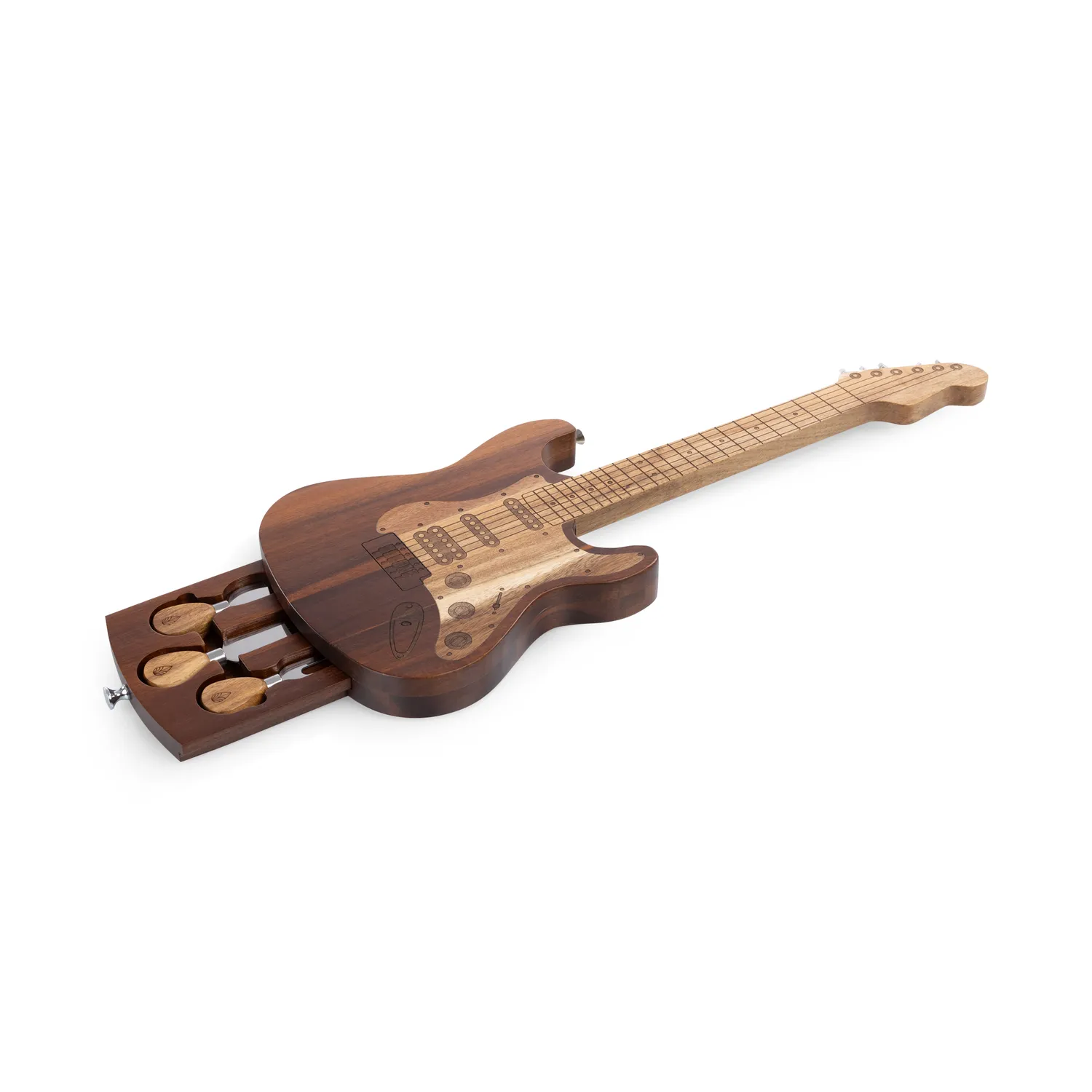 Picnic Time Guitar Legend Acacia Cheese Board & Tools Set