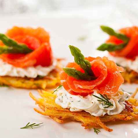 Crispy Potato Hash with Smoked Salmon and Dill Cream