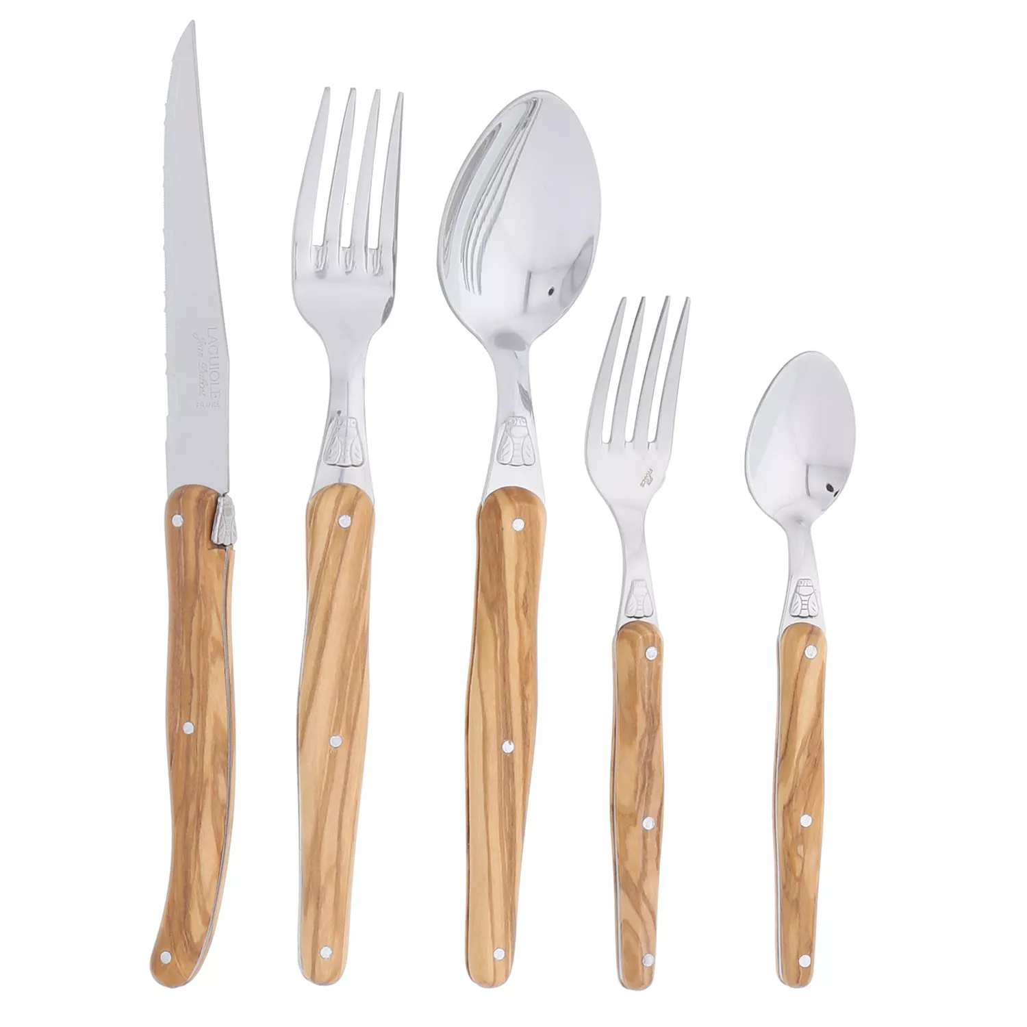 Dubost Olivewood Laguiole Flatware, Set of 20