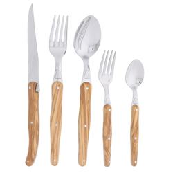 Dubost Olivewood Laguiole Flatware, Set of 20