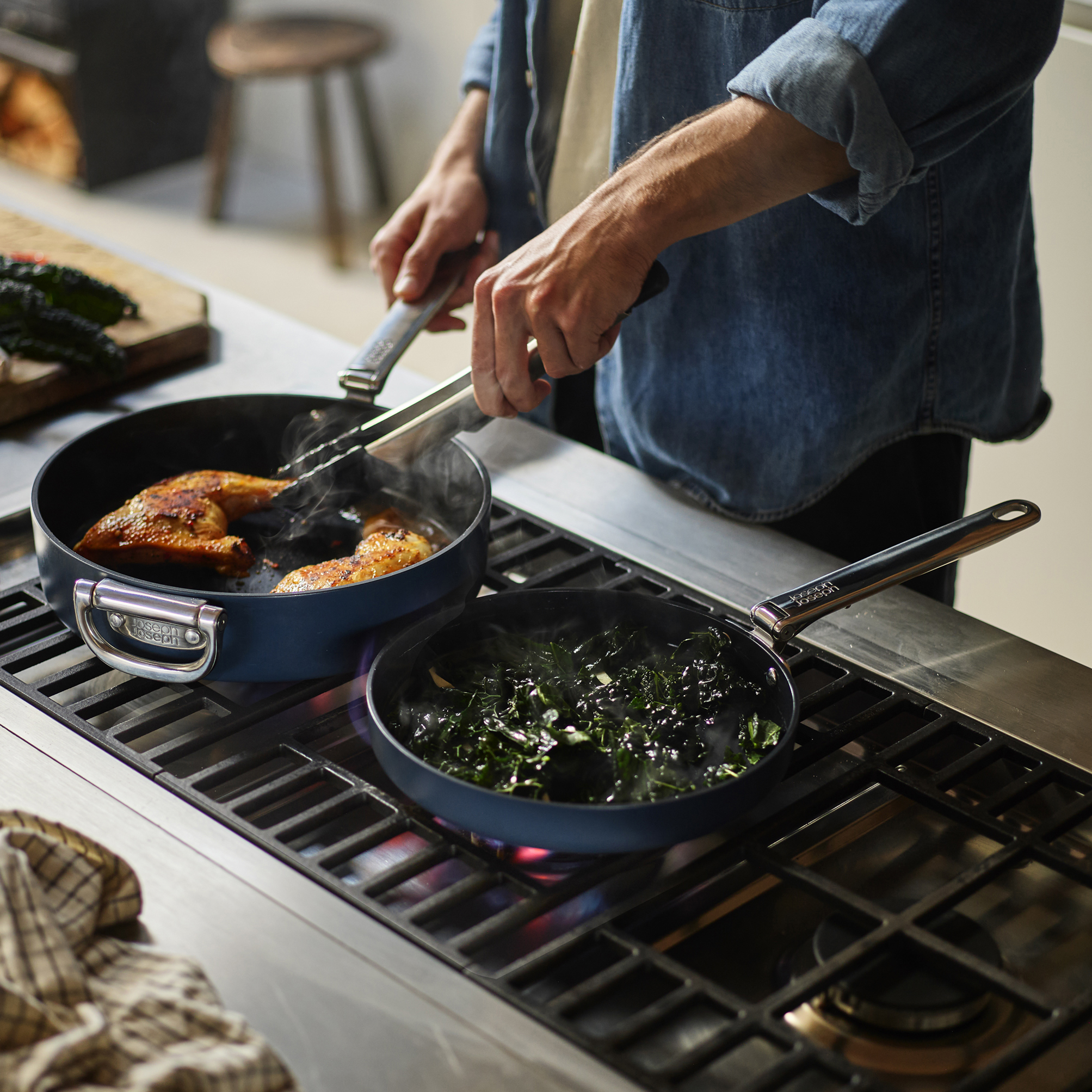 Joseph Joseph Space Ceramic Nonstick Sauté Pan with Folding Handle & Lid, 3.8-qt.