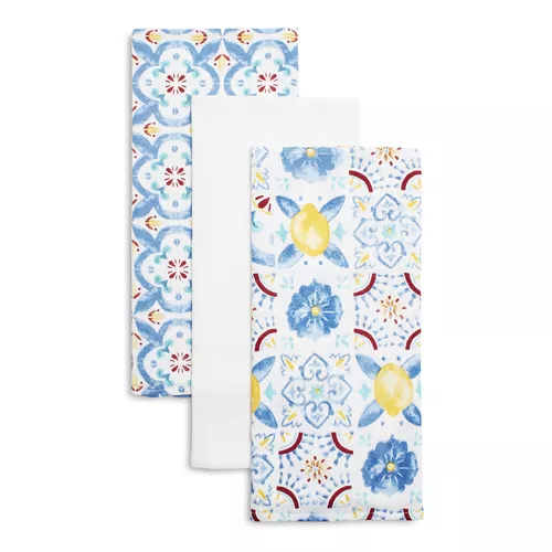 Lemon Tile Floursack Kitchen Towels, 30" x 20", Set of 3