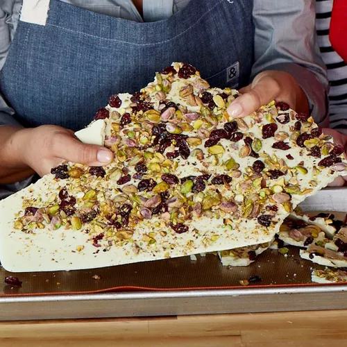 White Chocolate Bark with Cranberries and Pistachios