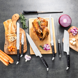 French Home 7 Piece Connoisseur Black Pakkawood Kitchen Knife Set with Knife Sharpener