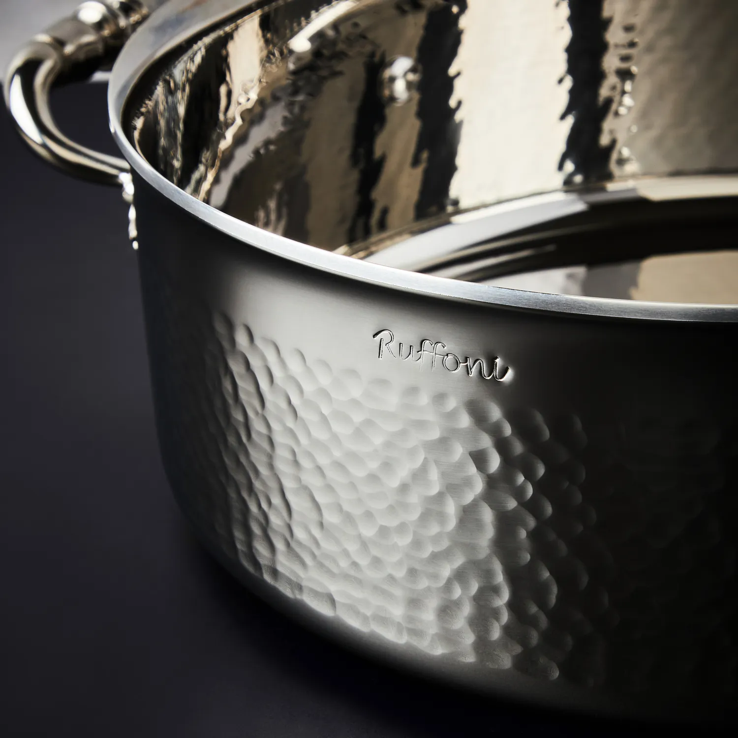 Ruffoni Opus Prima Hammered Stainless Steel Pasta Pot with Strainer Insert