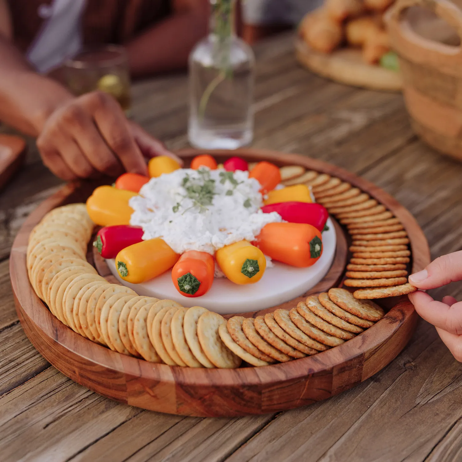 Picnic Time Acacia Wood Isla Serving Platter w/ Marble Insert