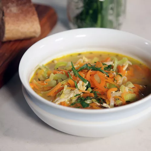 Chicken and Leek Soup with Carrot Noodles