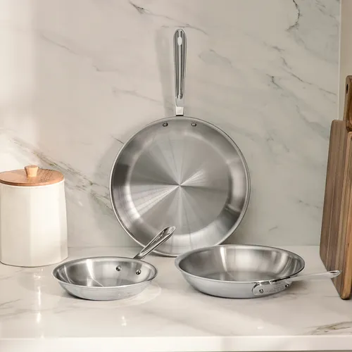 All-Clad D3 Stainless Steel 3-Ply Bonded Cookware 3-Piece Skillet Set, 8", 10" & 12"