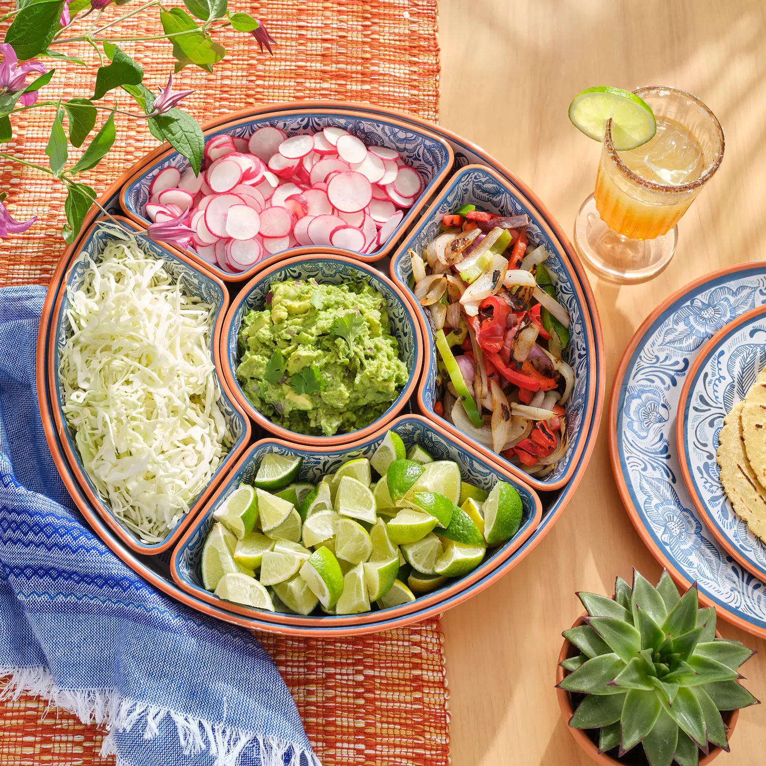 Sur La Table 6-Section Azul Melamine Serve Platter