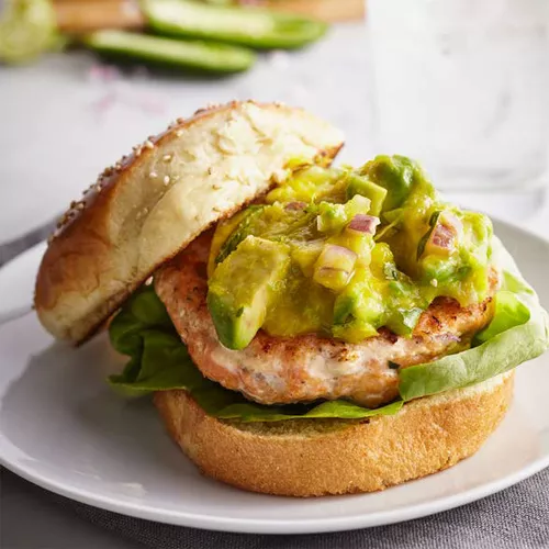 Salmon Burger with Mango Avocado Salsa