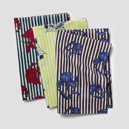 Mariana Vel&aacute;squez x Sur La Table Assorted Floral Stripe Towels, Set of 3