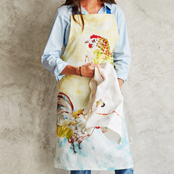 Jacques P&#233;pin Collection Watercolor Chickens Linen Apron