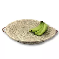 Alcantara-Frederic Handwoven Palm Tray with Leather Handles