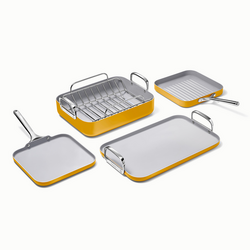 Caraway Ceramic Nonstick Squareware 5-Piece Cookware Set with Bonus Storage Not much of a baker, but this set makes it quite a bit easier! Nothing sticks to the bakeware and it feels a little healthier making so many sweets now