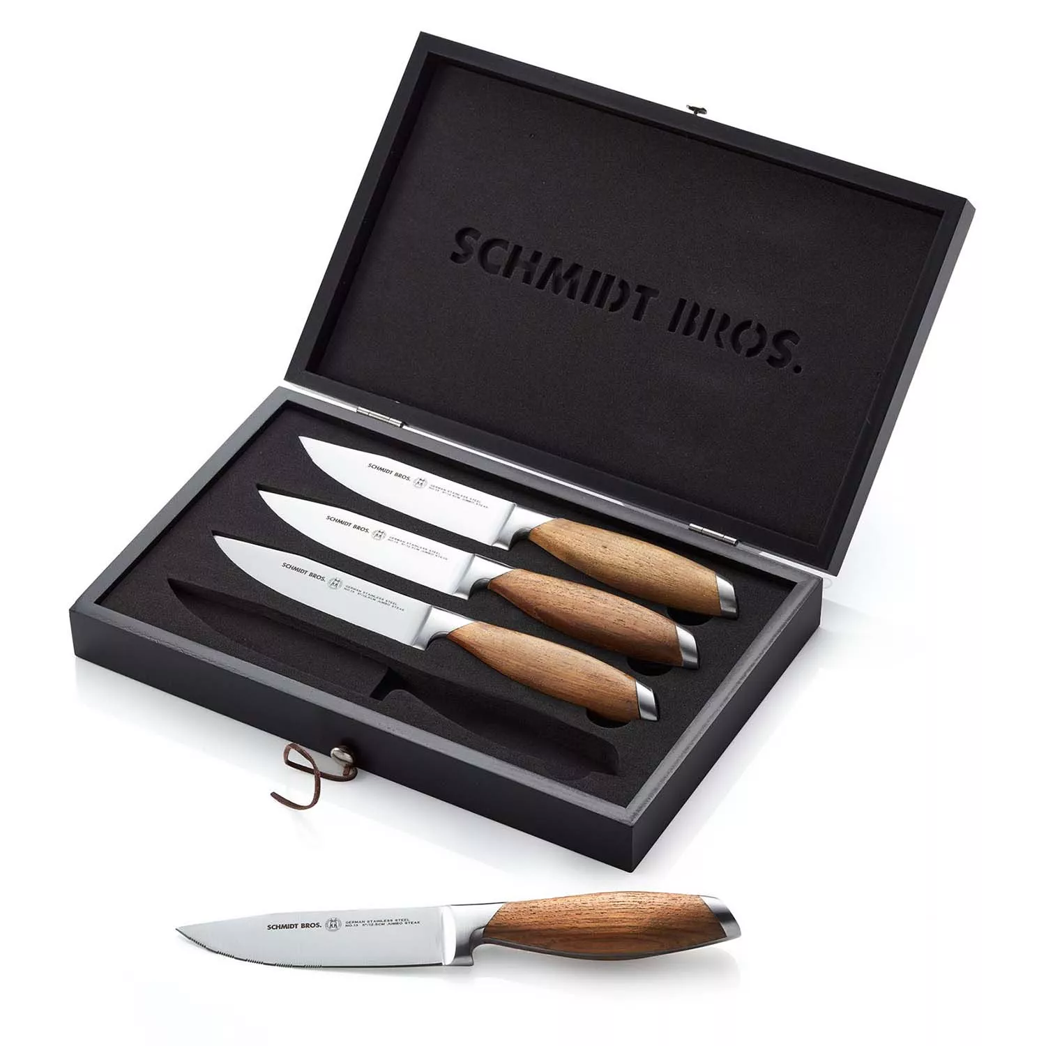 Schmidt Brothers Cutlery Bonded Teak Jumbo Steak Knives, Set of 4