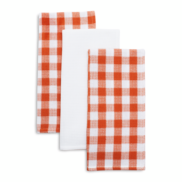 Sur La Table Orange Check Kitchen Towels, Set of 3