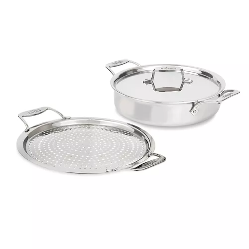 All-Clad D5 Brushed Stainless Steel Sauteuse with Lid & Splatter Guard, 4 qt.