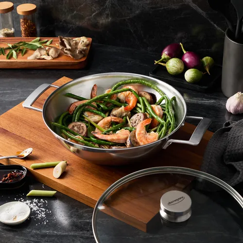 Demeyere Industry5 Stainless Steel Wok With Glass Lid, 3.2 Qt.
