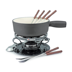 Swissmar 9-Piece Lugano Fondue Set Have used the fondue pot for chocolate fondue, works great! Evenly heats, easy to control the heat