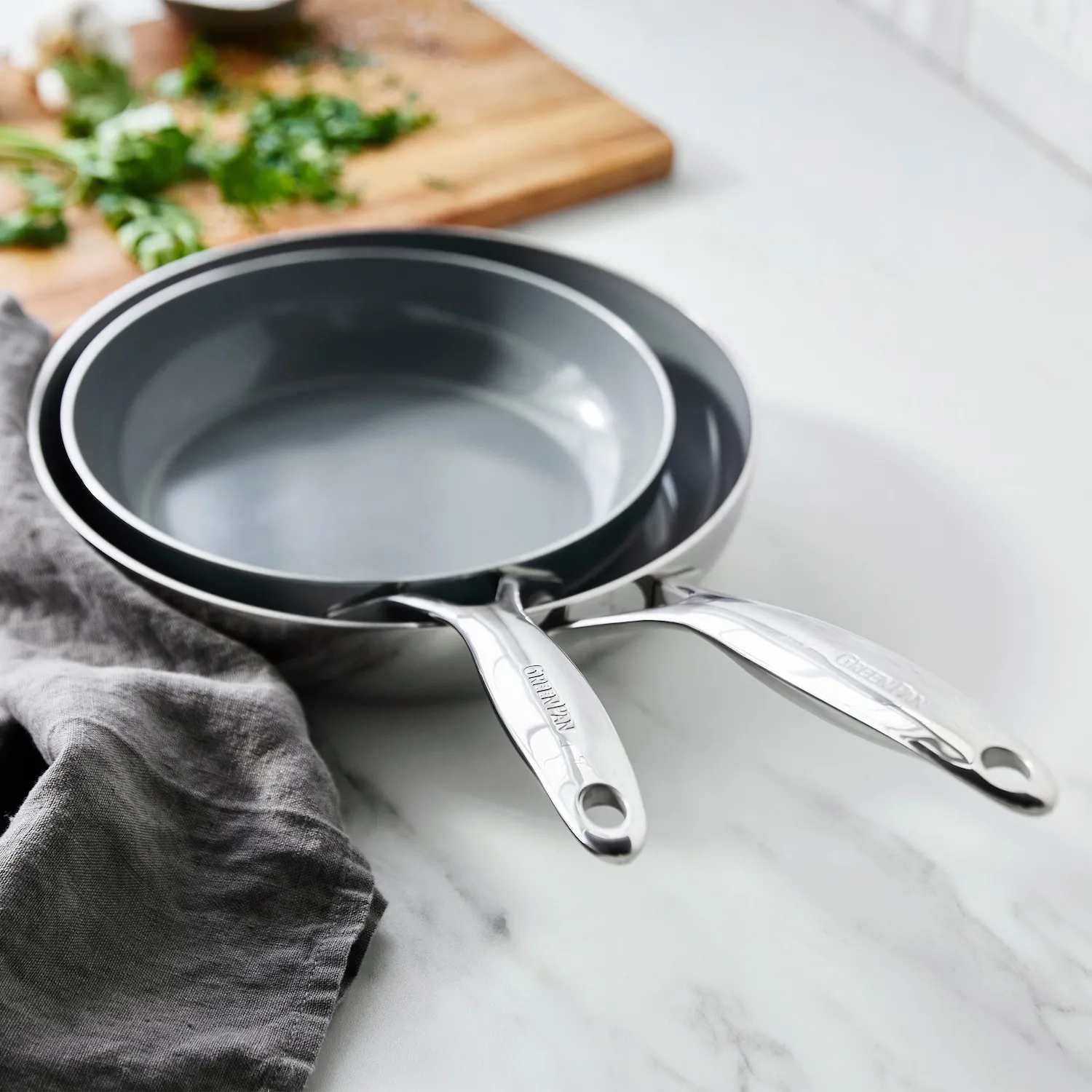 GreenPan Stainless Steel Valencia Pro Ceramic Nonstick 2-Piece Skillet Set, 8" & 10"