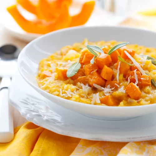 Kabocha Squash Risotto with Crispy Pancetta