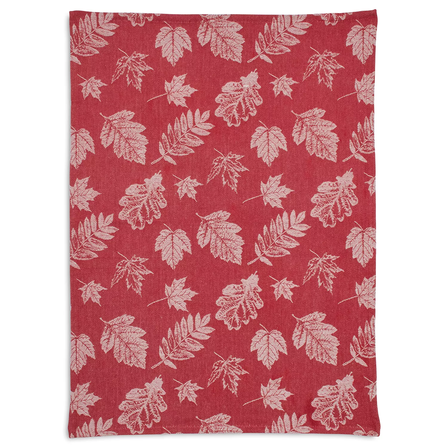 Sur La Table Burgundy Jacquard Leaf Kitchen Towel, 28&#34; x 20&#34;