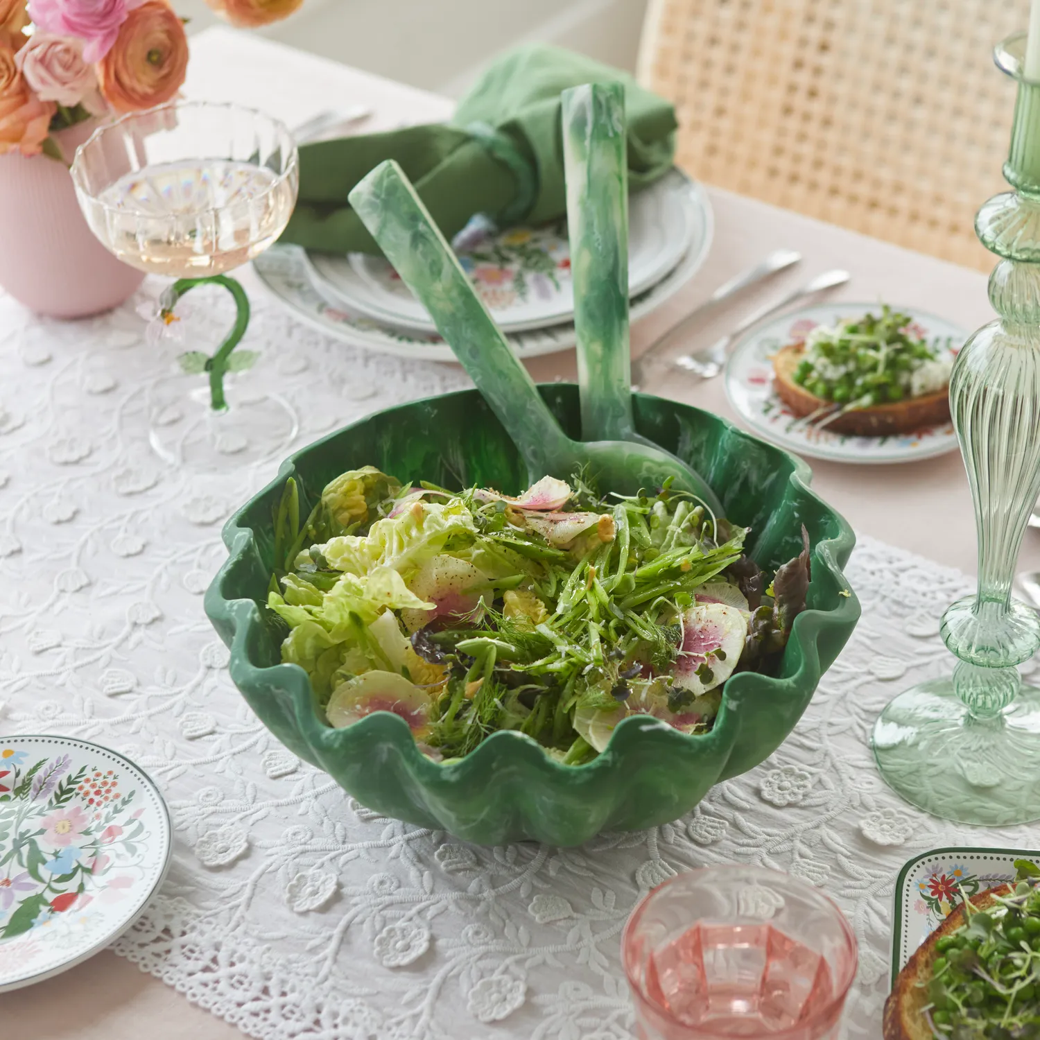 Sur La Table Green Resin Servers, Set of 2