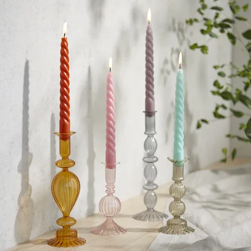 Sur La Table Pink Glass Taper Candle Holder, 6.3"