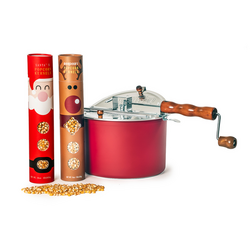 Whirley Pop Red Popcorn Popper with Holiday Popcorn Tubes, 6qt