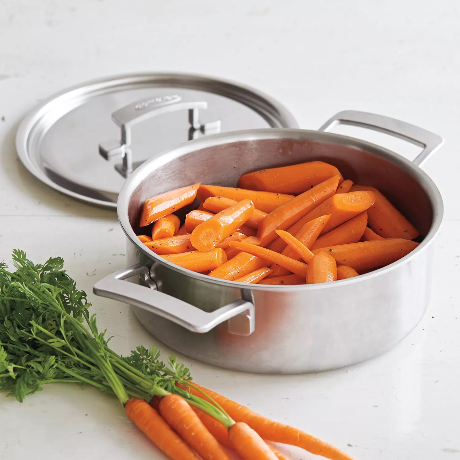 Demeyere Industry5 Stainless Steel Deep Sauté Pan with Double Handle & Lid, 4 Qt.