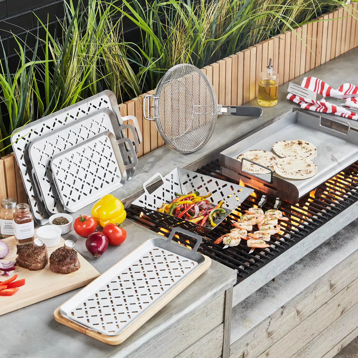 Sur La Table Stainless Steel Grilling Grid with Wood Trivet