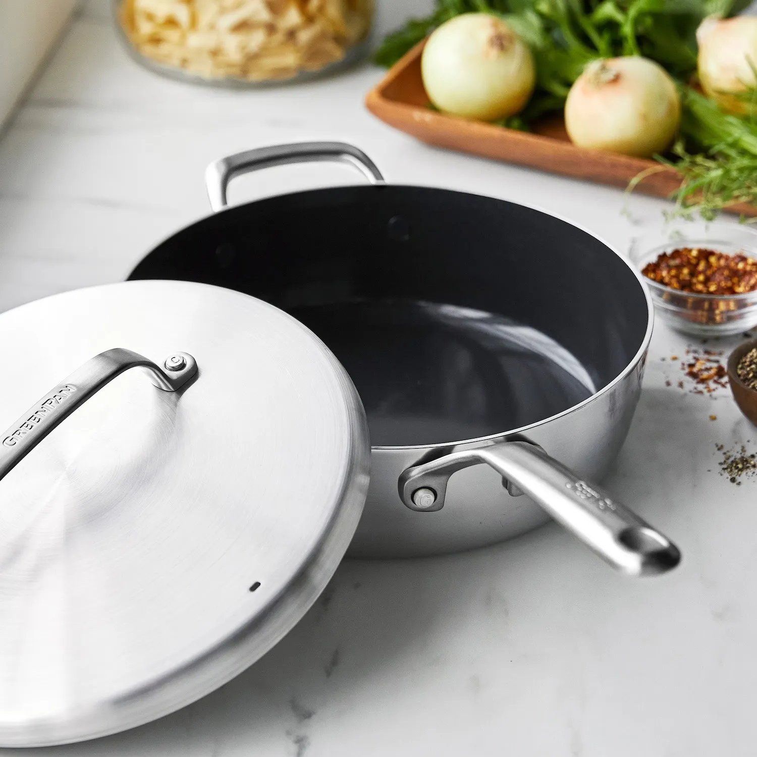 GreenPan Stainless Steel Sauté Pan with Lid, 4 qt.