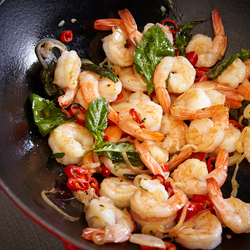 Spicy Shrimp Simmered in Basil
