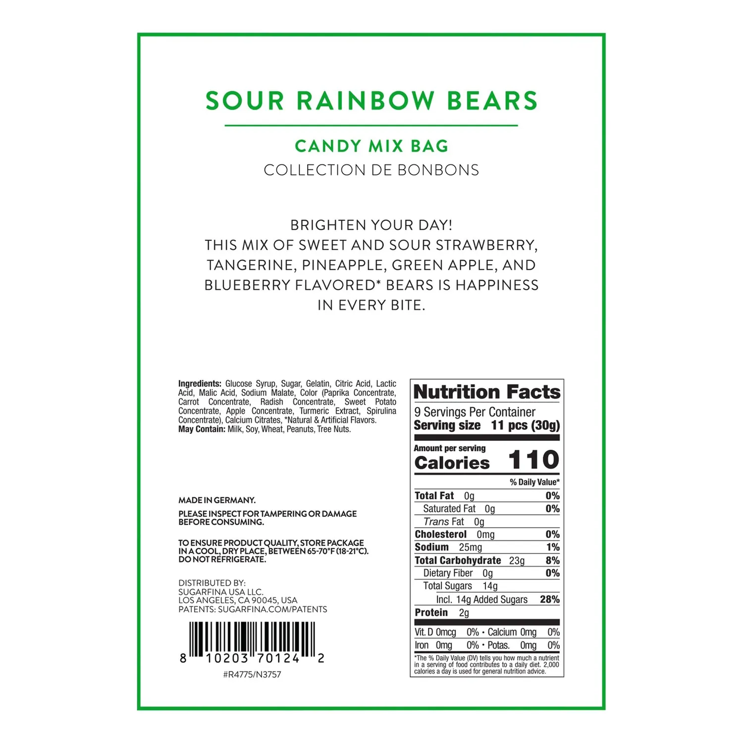 Sugarfina Sour Rainbow Bears Candy Mix Bag Duo