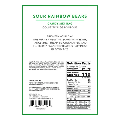 Sugarfina Sour Rainbow Bears Candy Mix Bag Duo